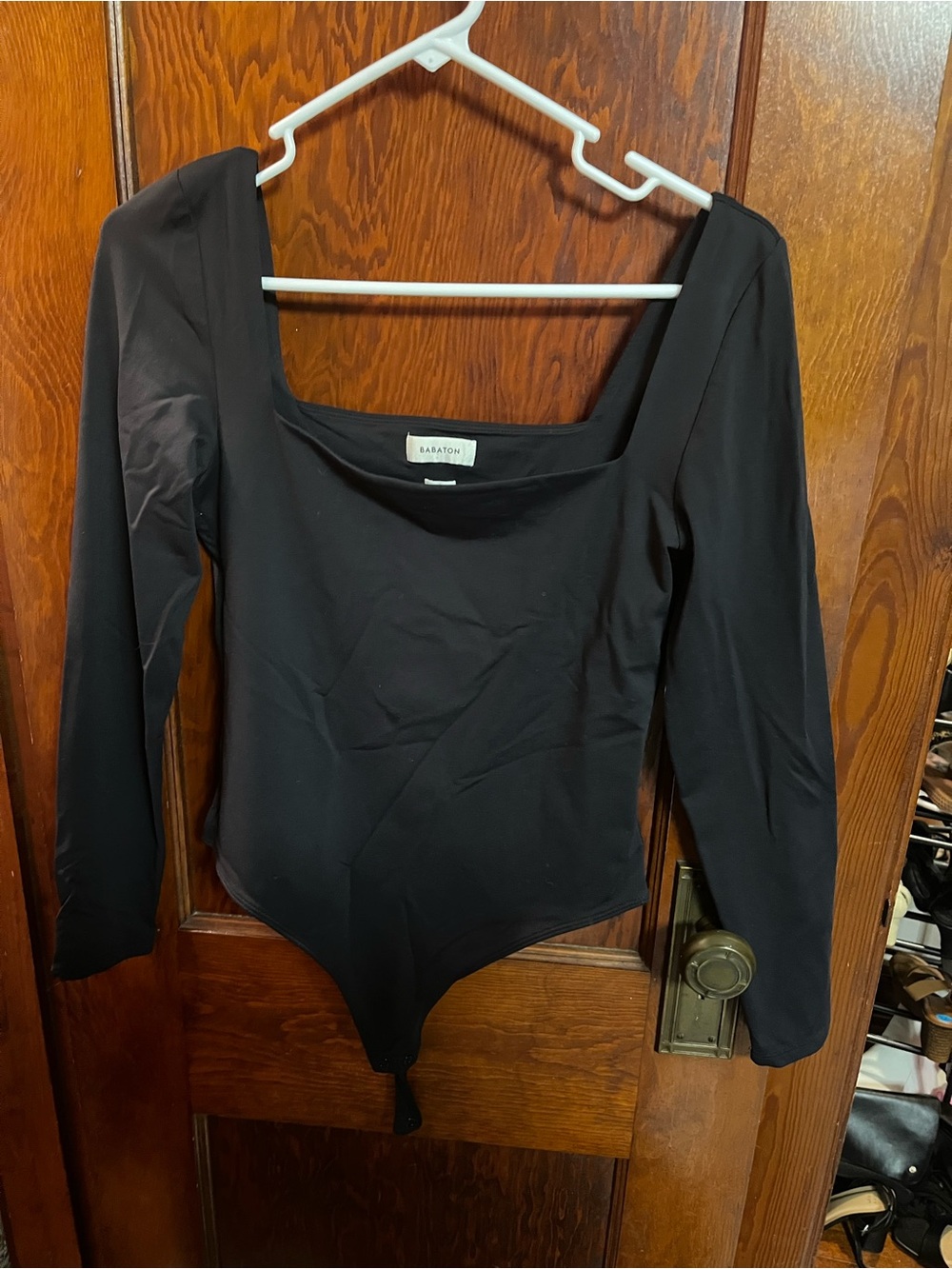 Babaton Black Long-Sleeve Square Neck Bodysuit
